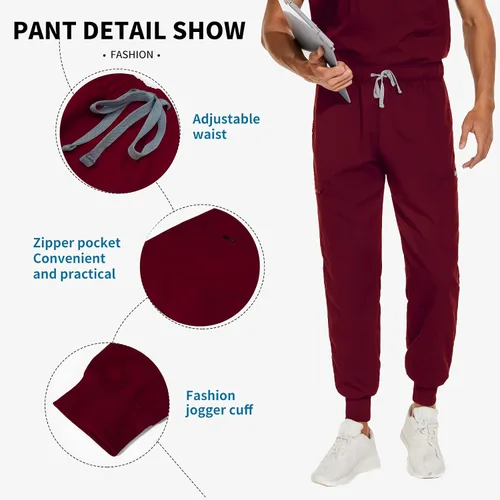 Miniatura 4 de VIAOLI Conjunto de ropa quirúrgica para hombre con cuello en V y pantalón deportivo, 8 bolsillos con botones de carga, conjuntos de liquidación