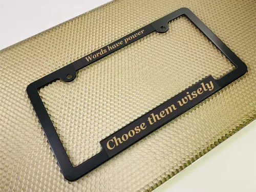Miniatura 3 de Elegance - Marco para placa de automóvil y automóvil con tapa delgada y 2 agujeros, grabado con láser, tamaño estándar (6 x 12 pulgadas) con diseño
