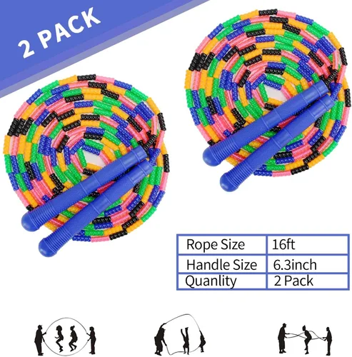 Miniatura 6 de Cuerda de saltar doble holandesa de 16 pies, 2 unidades, cuerda de saltar larga ajustable con mango de madera, cuerda de salto