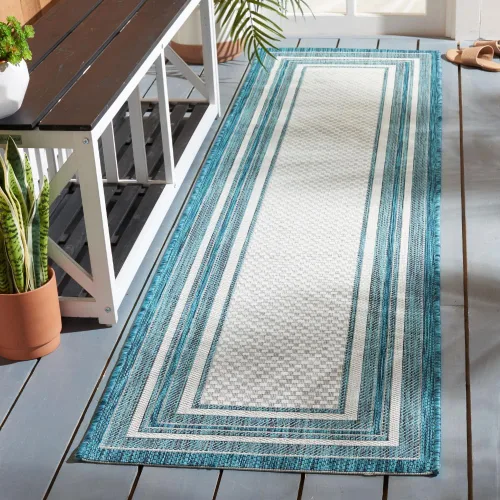 Miniatura 75 de SAFAVIEH Alfombra lavable al aire libre Courtyard Collection – 4' x 5'7", beige oscuro y beige, no desprende pelusa y fácil de limpiar, ideal