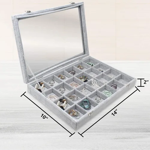 Miniatura 3 de Bandeja organizadora de brazaletes y joyas, tapa transparente, terciopelo negro, para organizar y ordenar brazaletes, pulseras y relojes, anillos