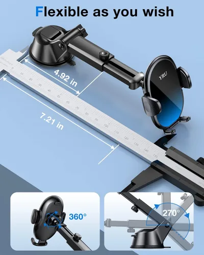 Miniatura 5 de YRU Soporte universal mejorado para teléfono para automóvil, giratorio en 360°, fuerte succión, soporte de ventilación para iPhone 17 16 Pro Max