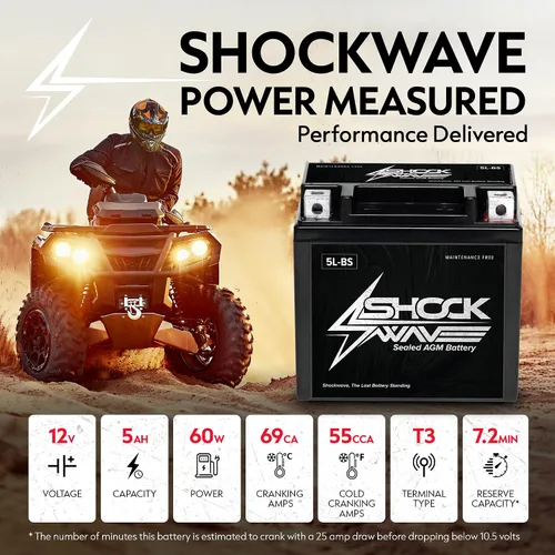 Miniatura 3 de SHOCKWAVE Batería AGM YTX5L-BS 12V 4AH 70CCA – Energía libre de mantenimiento – Compatible con Honda CRF50, Yamaha TTR110, Kawasaki KLX110, TaoTao