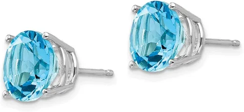 Miniatura 2 de Aretes redondos de topacio azul suizo en oro blanco real de 14 quilates