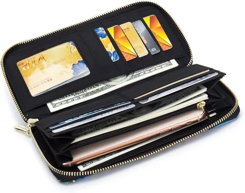 Miniatura 223 de Cartera de mano para mujer, estilo bohemio, con RFID, elegante, espaciosa con correa para viajes, capacidad para tarjetas, teléfono, dinero