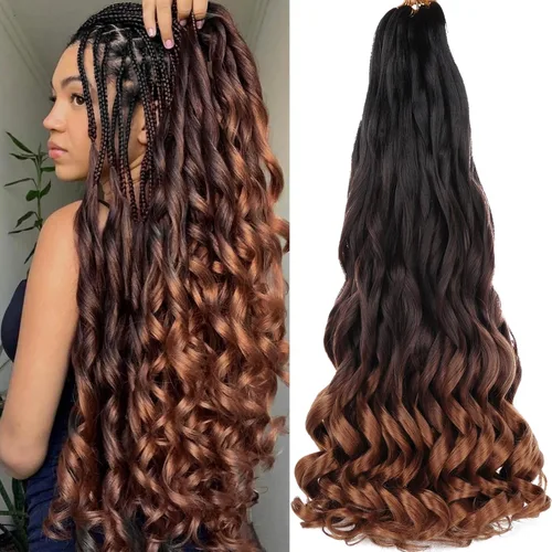 Miniatura 56 de COOKOO 9 paquetes de cabello rizado francés trenzado de 18 pulgadas, suave y flexible, cabello trenzado de alta calidad, rizos franceses, extensión
