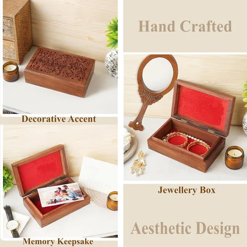 Miniatura 2 de Ajuny Joyero decorativo de madera de recuerdo de 8 pulgadas - Caja de tallado de 7 chakras para joyas, monedas, cartas de tarot, organizador