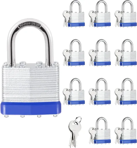 Miniatura 11 de 6 candados con las mismas llaves, acero laminado (1-9/16 pulgadas, 1.575 in), grillete normal para cobertizos, puertas, vallas, caja