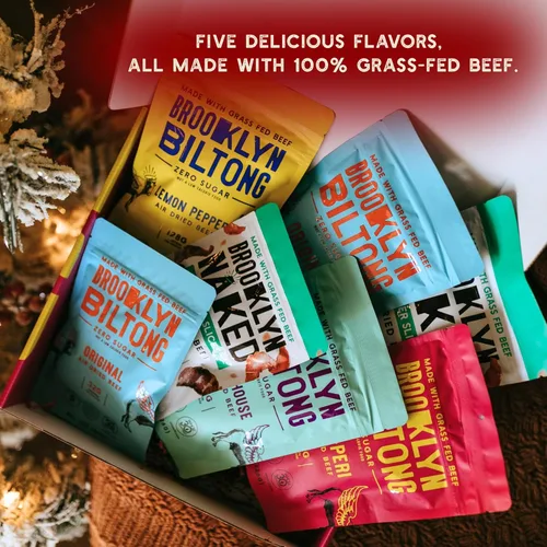 Miniatura 2 de Brooklyn Biltong Regalo de carne seca de res para hombres (Paquete de caja de regalo Biltong de 7) – Carne de res saludable alimentada con pasto