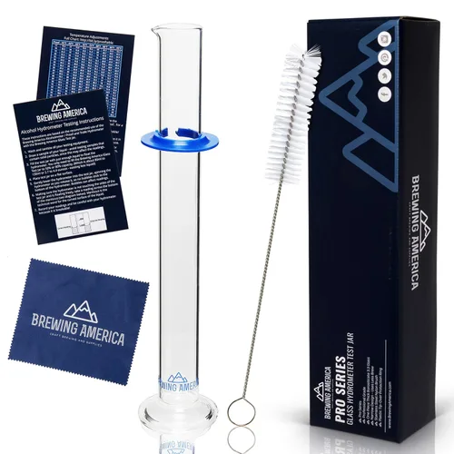 Tarro de tubo de ensayo de hidrómetro de vidrio y cepillo cilíndrico – Frasco estrecho para alcohol por prueba de volumen – Moonshine, cerveza
