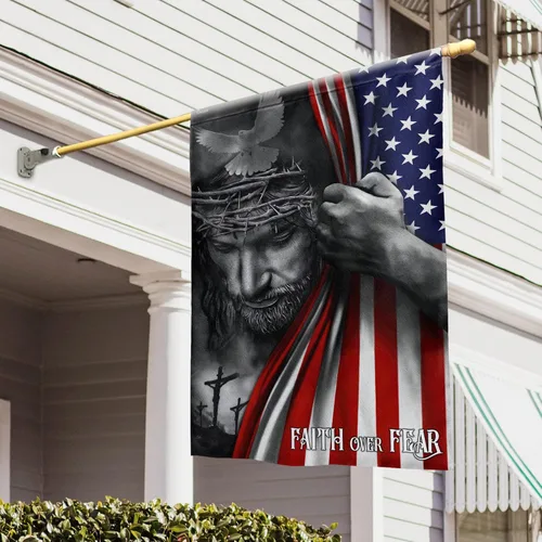 Miniatura 10 de FLAGWIX Bandera de Estados Unidos Christian Patriot – Bandera de Faith Over Fear God Jesus – Bandera de jardín de 12 x 18 pulgadas, decoración del 4