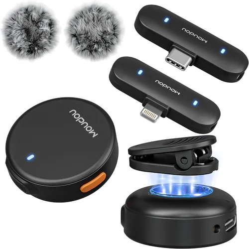 Miniatura 9 de Micrófono de solapa inalámbrico para iPhone, teléfono Android, PC, rango de 100 pies, estuche de carga de batería de 50 horas, micrófonos con clip