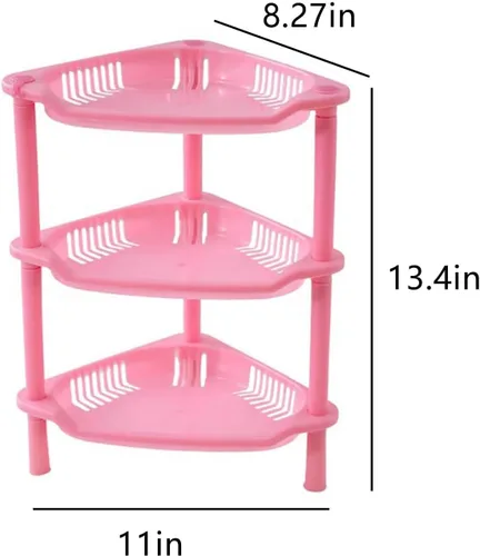 Miniatura 2 de Organizador de ducha de 3 niveles, estante esquinero de plástico rosa, estante de escritorio multifuncional hueco para escritorio, organizador