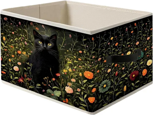 Miniatura 9 de Caja de Almacenamiento Floral Rústica Azul y Blanca con Asas, Canasta Organizadora Plegable Botánica de Flores Grandmillennial Caja de Juguetes