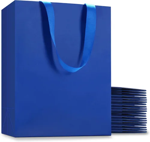 Miniatura 31 de Bolsas de regalo blancas con asas, 10 bolsas pequeñas de papel blanco de 5.25 x 3.75 x 8 pulgadas con asas de cinta, bolsa de compras de papel kraft