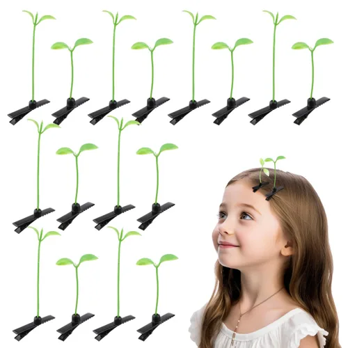 Housoutil 50 horquillas para el cabello con brotes de frijoles, brotes de plantas verdes para decoración de fiestas, accesorios de fotografía