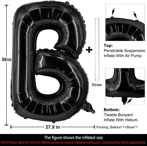 Miniatura 2 de Lovoir Globos grandes de 40 pulgadas con letras B negras de gran tamaño, globo de helio de aluminio de Mylar para decoración de fiesta de Letra B