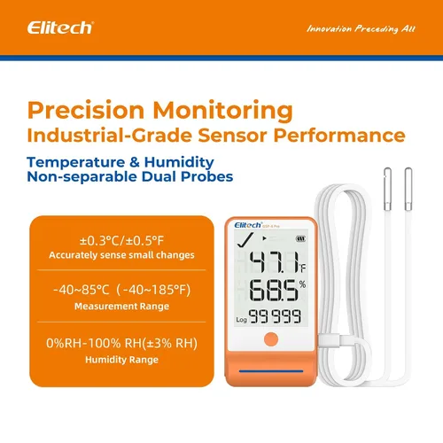 Miniatura 2 de Elitech ISO 17025 Certificado GSP-6 Bluetooth Data Logger Temperatura Humedad 100000 Readings, Shadow Data, Max Min Record, Auto PDF/CSV