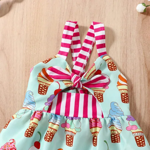 Miniatura 9 de Falda de verano para niñas pequeñas, con estampado de heladodinosaurio, sin mangas, correa sin espalda, vestido de 1 a 6 años