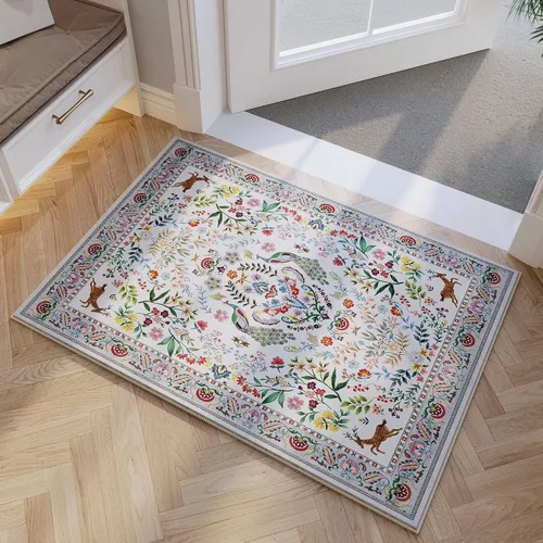 Miniatura 58 de Rugcomf Alfombra de pasillo lavable para cocina 2'6''x8' Alfombra de pasillo para entrada interior floral antideslizante alfombra suave para Azul