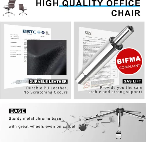 Miniatura 6 de Silla ergonómica de oficina con ruedas y reposabrazos, silla giratoria ajustable de alta resistencia para el hogar y la oficina, asiento de 22.83