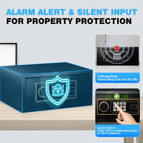 Miniatura 6 de Caja de seguridad para el hogar, caja de seguridad de acero para oficina y hogar, teclado electrónico digital, sistema de alarma y estante
