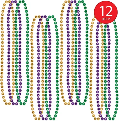 Miniatura 4 de Beistle Collares de cuentas Mardi Gras, 12 piezas para recuerdos de fiesta, 33 pulgadas, oro/verde/morado