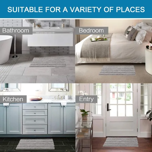 Miniatura 272 de H.VERSAILTEX Alfombras de baño para cuarto de baño, antideslizantes, tapetes de baño extragruesos, de felpilla, a rayas, alfombra de 20" x 32