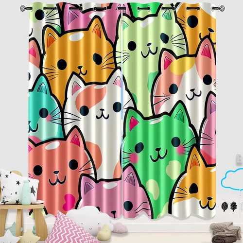 Miniatura 20 de Cortinas de Gato - Lindas Cortinas Opacas de Gato para Habitación de Niños Decoración Kawaii para Dormitorio de Niñas, 2 Paneles, 82 x 63 pulgadas