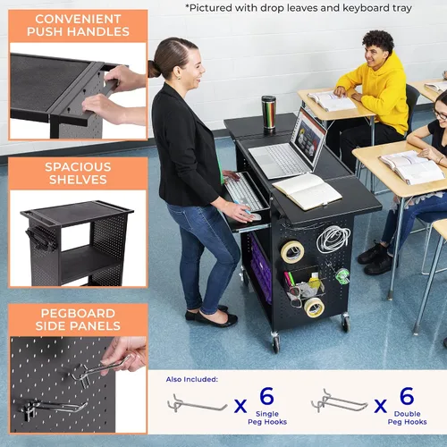 Miniatura 4 de Line Leader Stellar - Carrito AV Reimagina tu carrito de profesores con revolucionario revestimiento de tablero de clavijas y 12 ganchos móviles