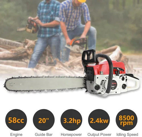 Miniatura 9 de Motosierra a gas de 20 pulgadas, motosierra de 58 cc para árboles, motosierra de gasolina de 2 ciclos, motosierra de gasolina inalámbricas de mano