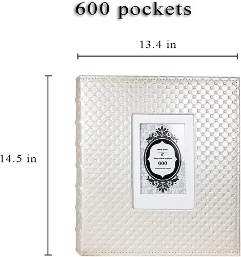 Miniatura 2 de RECUTMS Álbum de fotos de 4 x 6 pulgadas, 600 fotos, páginas negras, cubierta de cuero de gran capacidad, álbum de notas, álbumes de fotos Blanco