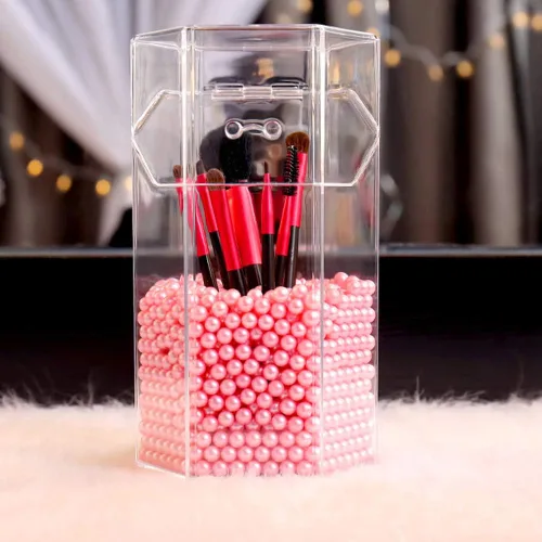 Miniatura 3 de Cuentas de maquillaje para pinceles, perlas de imitación artísticas, 1500 cuentas redondas de perlas rosas para sujetar brochas de maquillaje, lápiz