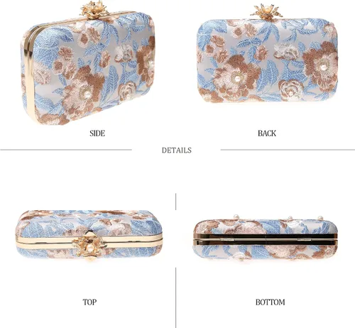 Miniatura 3 de Bolso de noche con bordado floral vintage para mujer, bolso de hombro para boda, fiesta, baile de graduación