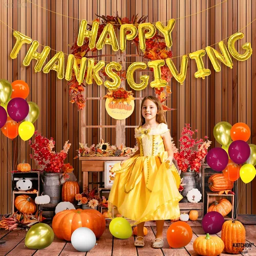 Miniatura 5 de KatchOn Juego de globos y pancartas de Happy Friendsgiving – Grande de 16 pulgadas, paquete de 3 Globos de pavo y calabaza Cartel de regalo