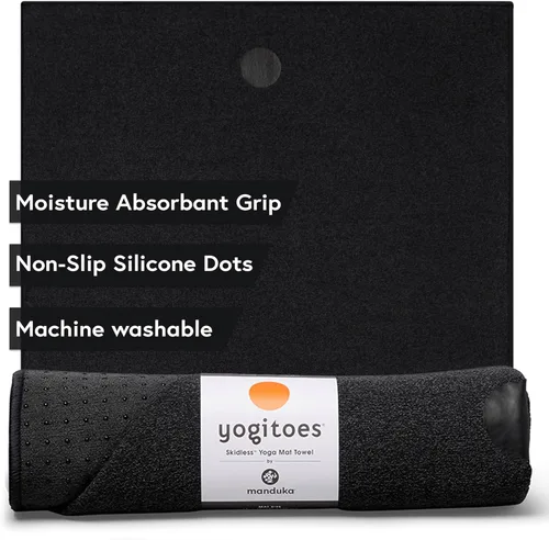 Yogitoes Manduka - Toalla de yoga antideslizante y de secado rápido para yoga caliente con puntos de agarre inferior de goma, 72 pulgadas de largo,