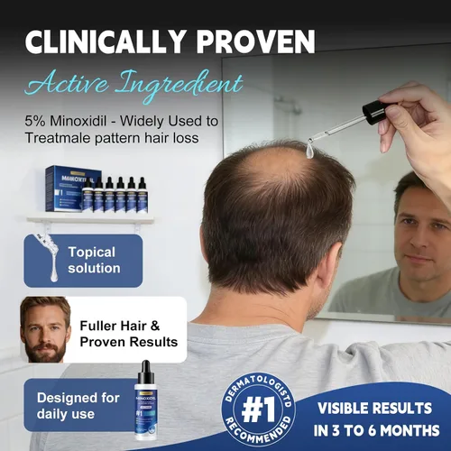 Miniatura 3 de Paquete de 6 soluciones tópicas de minoxidil al 5% para hombres y mujeres, tratamiento de crecimiento del cabello para adelgazamiento del cabello