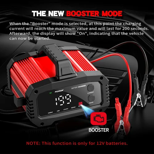Miniatura 3 de Cargador de batería de coche 25A, 12V/24V LiFePO4 cargador de batería automotriz, cargador de goteo de amplificador ajustable con detección