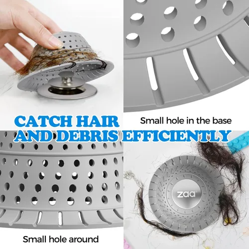 Miniatura 4 de zaa Atrapapelos para Desagüe de Ducha, Paquete de 2 Cubiertas de Desagüe de Bañera de Silicona Plegables Atrapapelos para Pelo de Perro y Protector