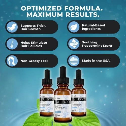 Miniatura 3 de Tricho Labs Folliboost - Suero para el crecimiento del cabello, fórmula de base natural con biotina y aceite de menta, cuidado del cabello para un