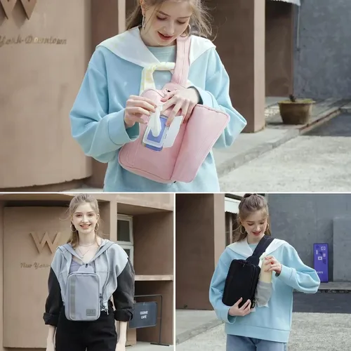 Miniatura 2 de MYHOZEE - Bolsa para colgarse, mochila con bandolera, bolso - 2 en 1 de nailon con bolsillo para pañales con toallitas, bolsillo para botella