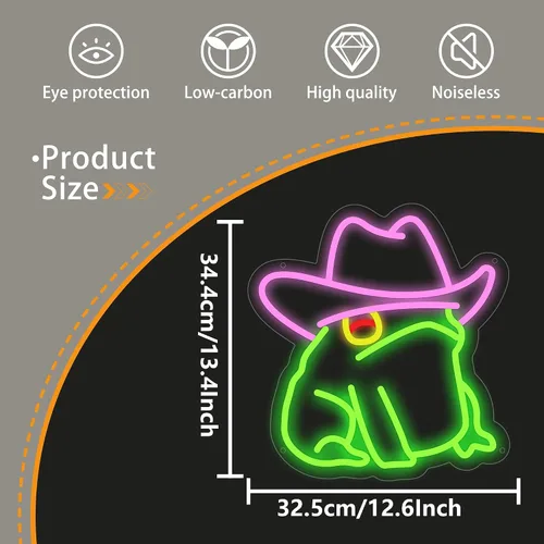 Miniatura 4 de Señal de neón de rana vaquera, señal de neón LED de sapo vaquero para decoración de pared, señal de luz de neón regulable para dormitorio, sala