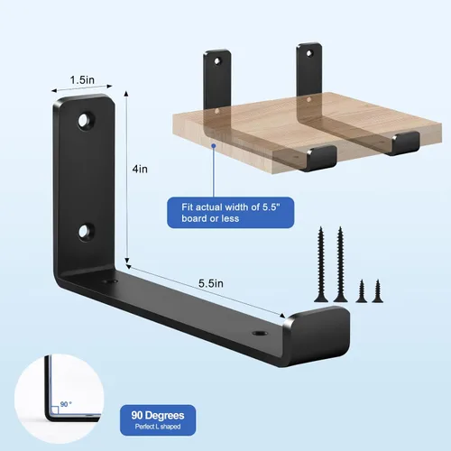 Miniatura 2 de Paquete de 20 soportes de estante de labio J de 5.5 pulgadas de largo x 4 pulgadas de alto x 1.5 pulgadas de ancho, soportes de estante de pared