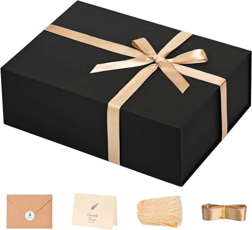 LIFELUM Caja de regalo de 13.5 x 10 x 4 pulgadas, caja de regalo grande con tapas magnéticas, cajas de regalo negras para regalos de graduación del