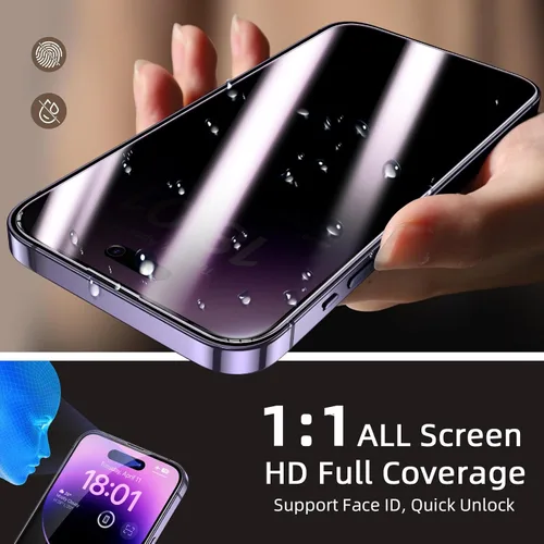 Miniatura 6 de Protector de pantalla de privacidad Ruwa para iPhone 14 Pro Max [Pack de 3] [17 cm] Película de vidrio templado para pantalla con marco