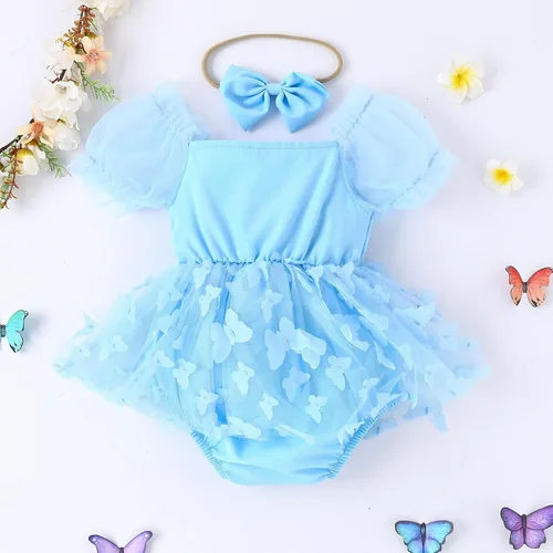Miniatura 3 de IDOPIP Conjunto de 2 piezas para bebé recién nacido, con diadema, bordado de flores, tutú, princesa, fiesta de cumpleaños, conjunto de ropa