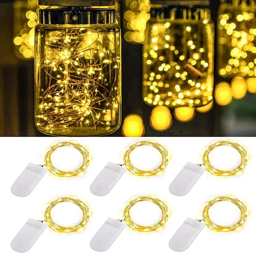 Miniatura 13 de Ostwiki Luces de Hadas a Batería, Paquete de 6 Mini Luces de Cadena, 20 LED 7 pies Luces Centelleantes de Luciérnaga Estrelladas para Manualidades