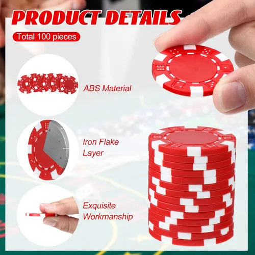 Miniatura 3 de 100 fichas de póquer de 0.41 oz ABS Monte Carlo, 0.05 oz fichas de bingo de 1.575 in, marcadores en blanco para conteo a granel para Blackjack y Rojo