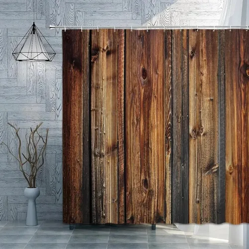 Retro Wood Grain Shower Curtain Brown Old Hardwood Floor Plank Natural Rural Graphic Print Fabric Bathroom Decor with Hooks 28x71in-70x181cm/WxH