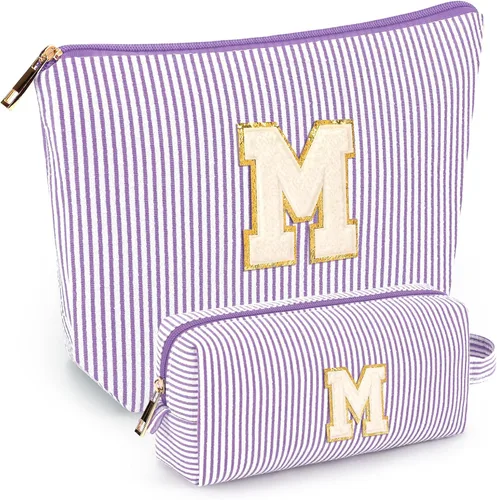Miniatura 22 de 2 piezas de bolsas de maquillaje iniciales para mujeres: bolsa de cosméticos para viaje y artículos de tocador - Regalos de cumpleaños para niñas